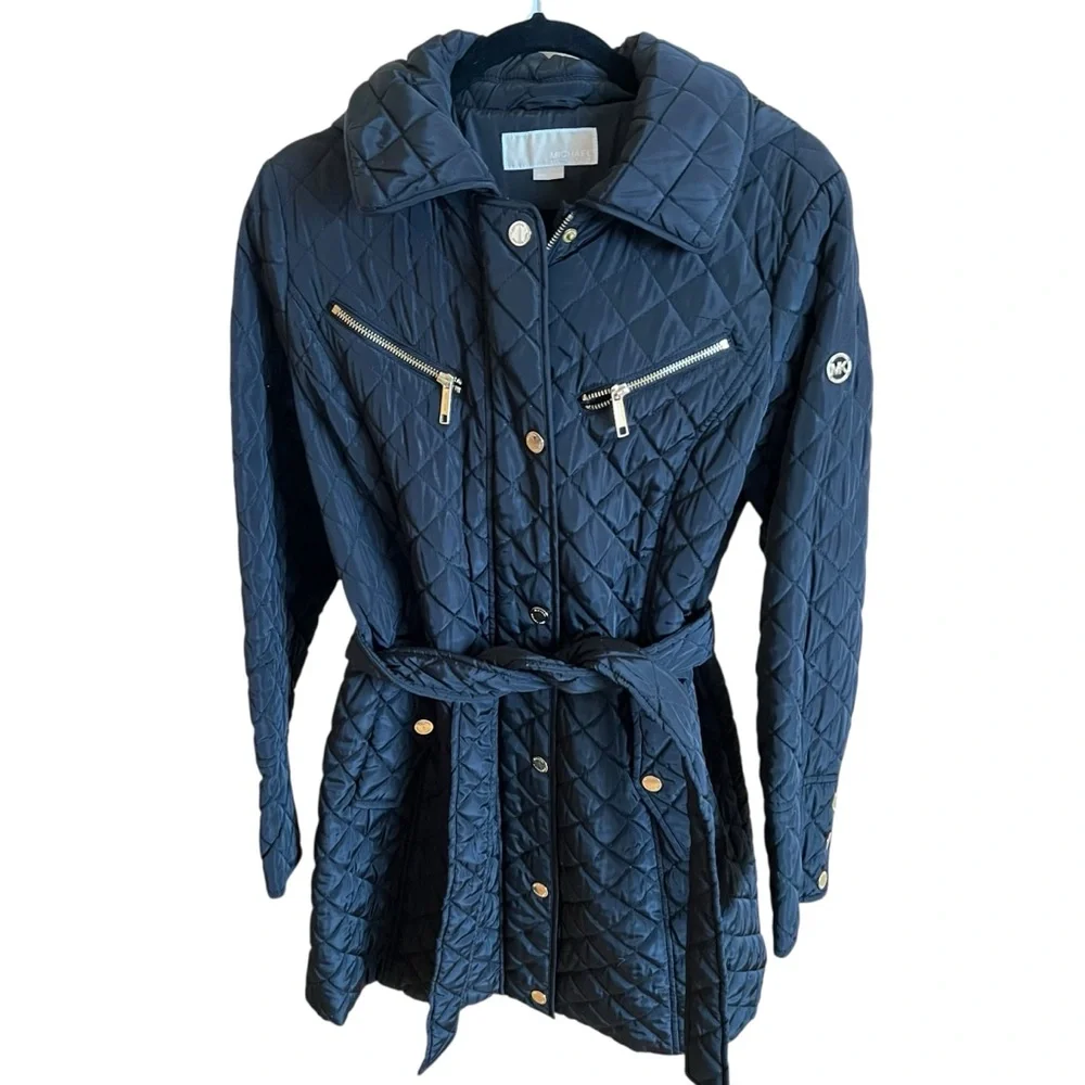 Michael Kors Women’s Quilted Belted Coat Black  size L